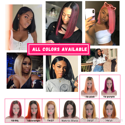 Virgin Aligned Cuticle Brazilian Human Hair Short Wavy Curly Bob Lace Front Frontal Wig